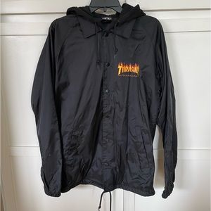 THRASHER Magazine Black Skateboarding Windbreaker w/ hoodie, Men’s L